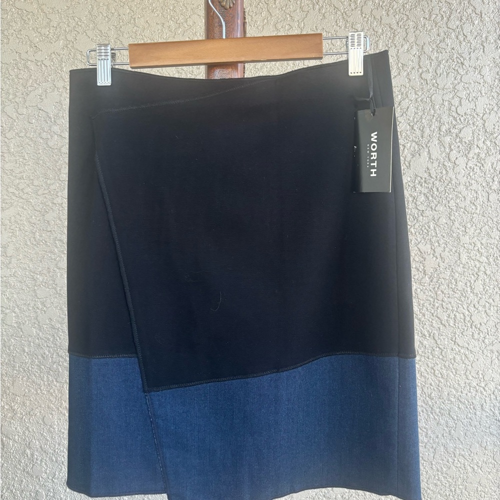 Worth Asymmetrical Black and Blue Skirt